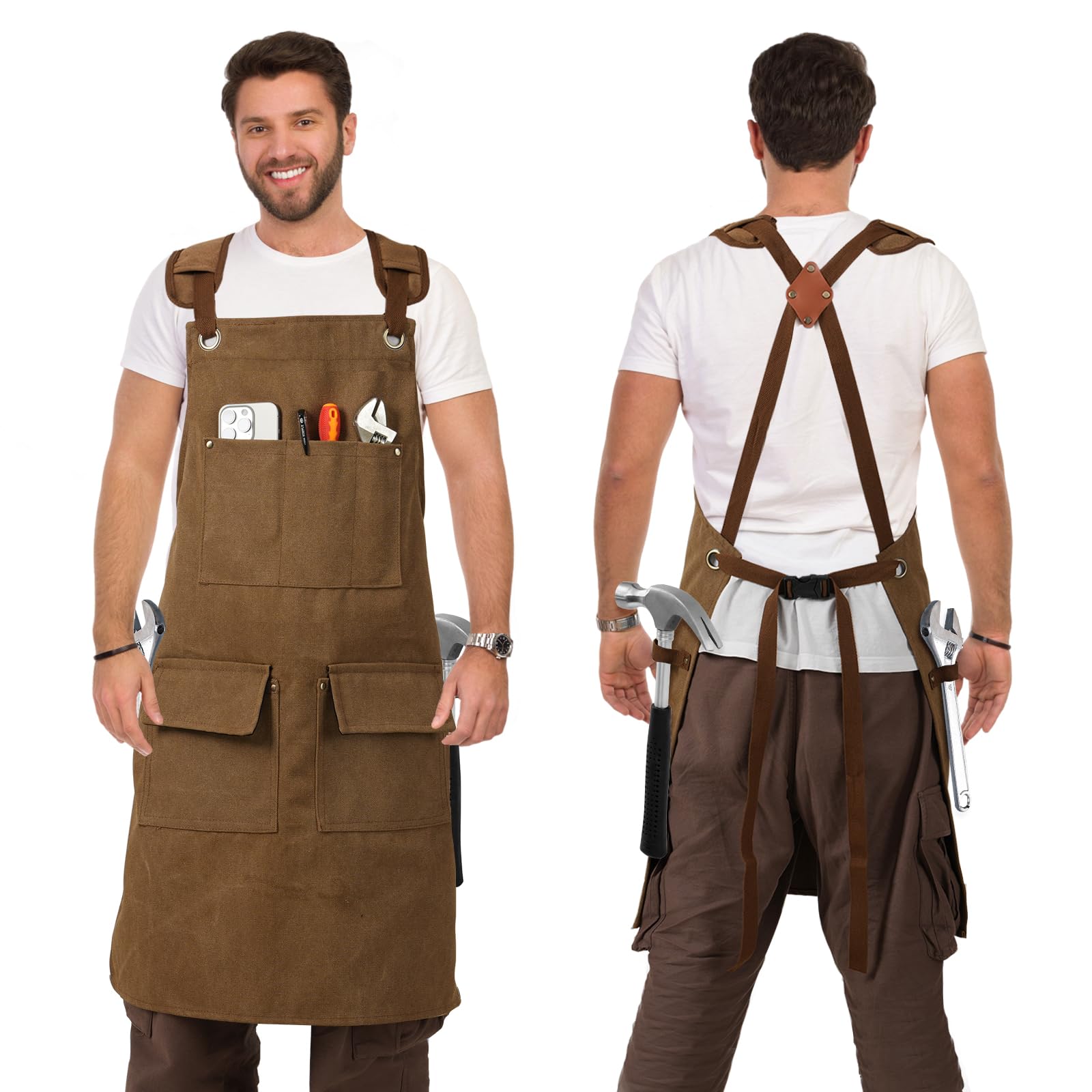 DILLMAN Woodworking Apron thick canvas protects clothing during heavy-duty tasks.