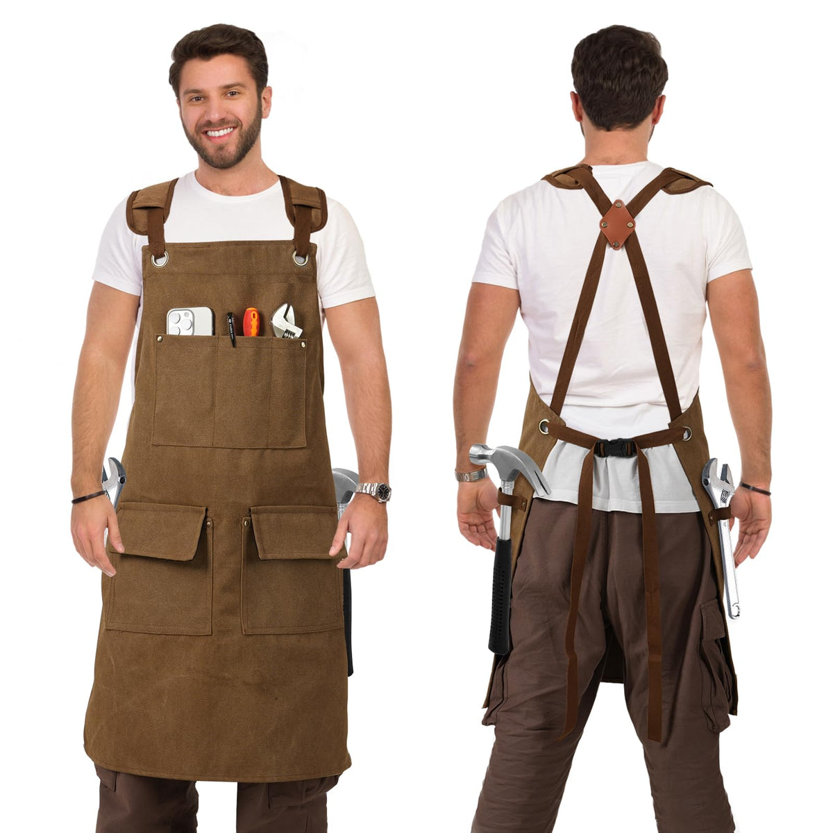 DILLMAN Woodworking Apron thick canvas protects clothing during heavy-duty tasks.