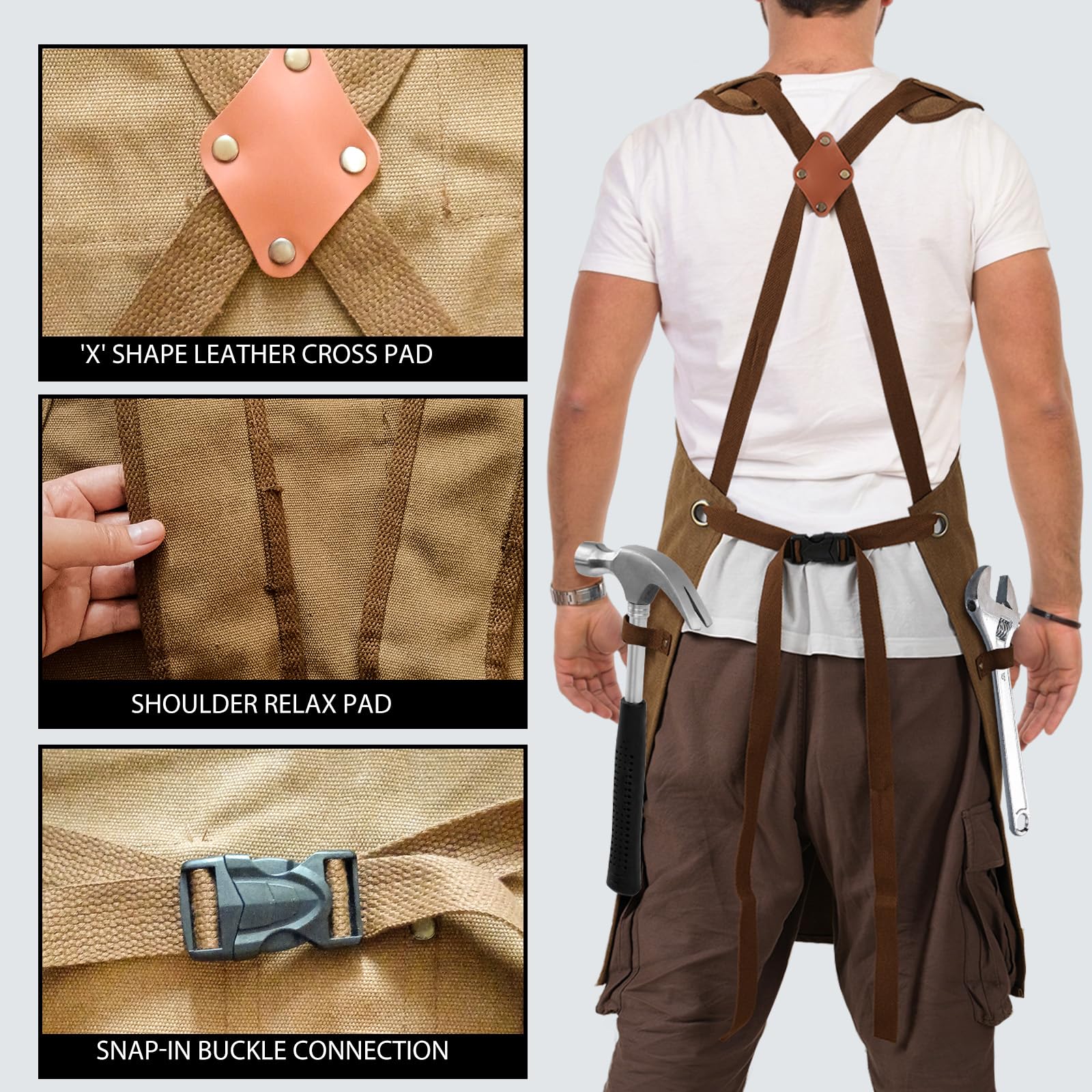 DILLMAN Woodworking Apron tool pockets help organize chisels and pens.