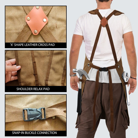 DILLMAN Woodworking Apron tool pockets help organize chisels and pens.
