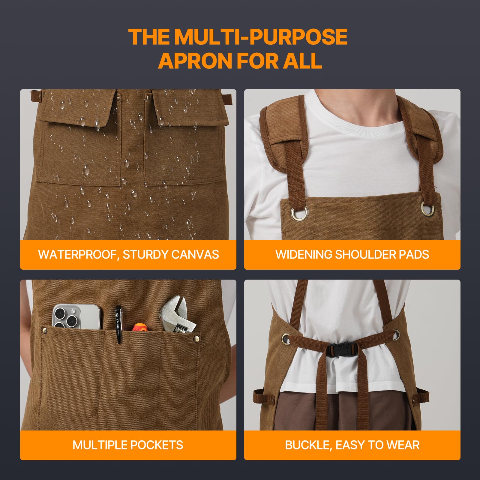 DILLMAN Woodworking Apron resists water and dirt to keep gear clean.