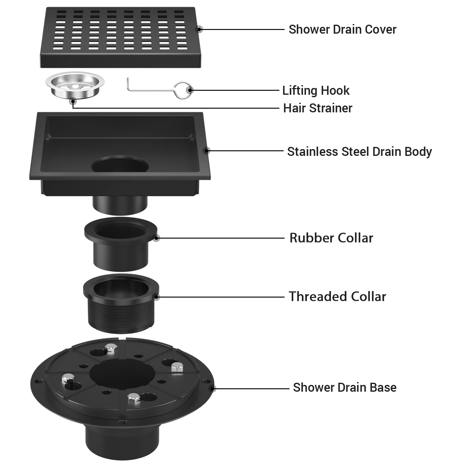 Dilvii shower drain base with flange ensures a secure plumbing connection.