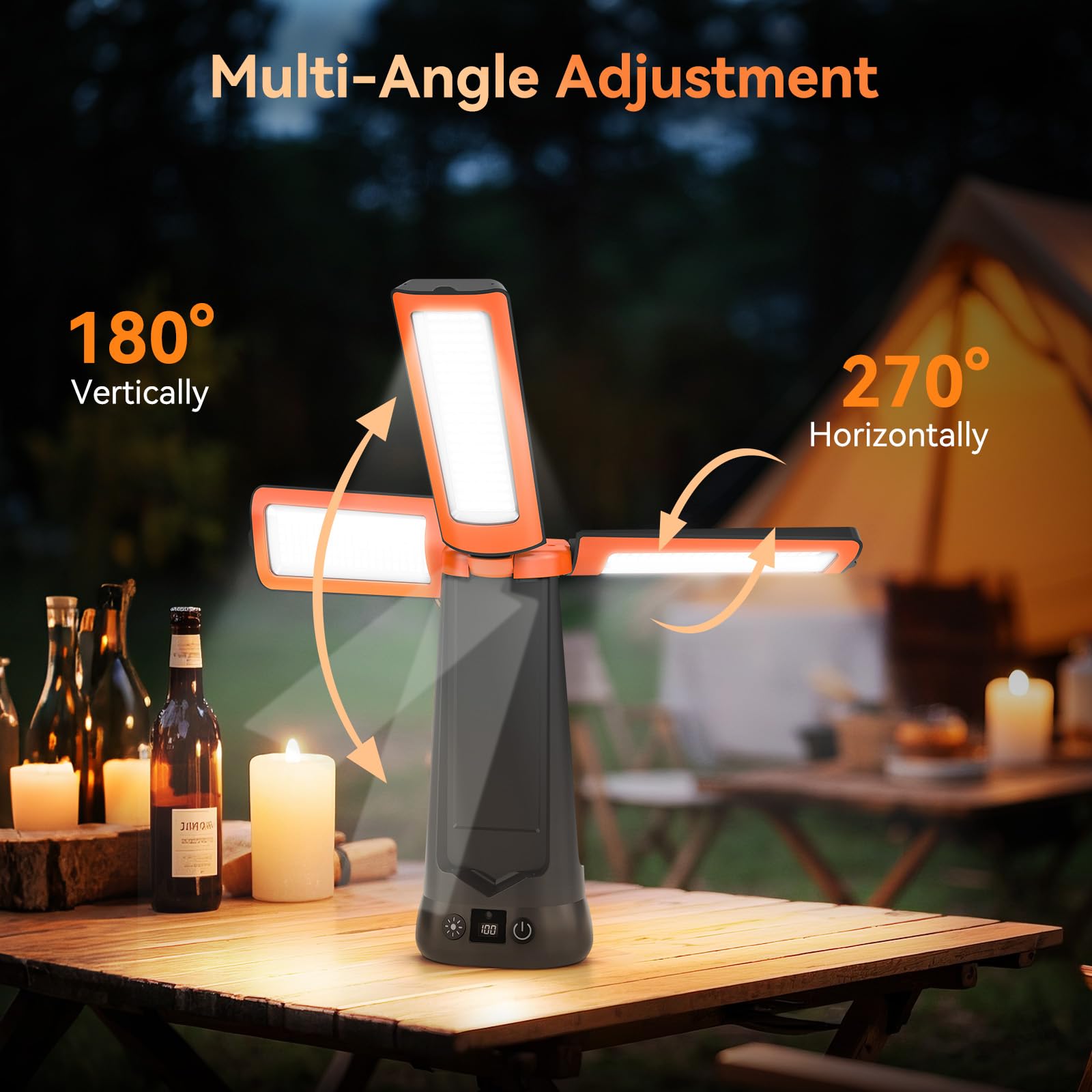 Dimgogo light panels adjust 180° vertical and 270° horizontal for flexible coverage.