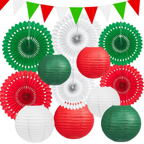 Dimhut 13pcs Italian decorations set with lanterns, fans, and banner for festive photos