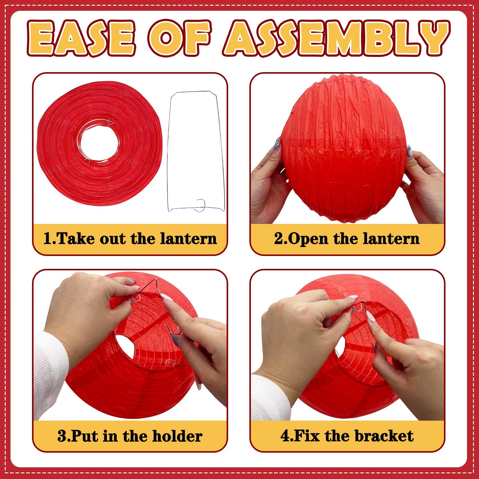 Dimhut 8-inch red lanterns add warm ambience to tables and photo backdrops.
