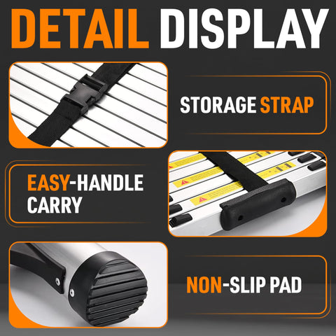 DIMKO lightweight aluminum ladder folds compactly for easy storage and transport.