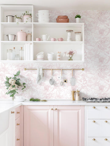 Dimoon cabinet wallpaper in white-pink tones for stylish drawer fronts.