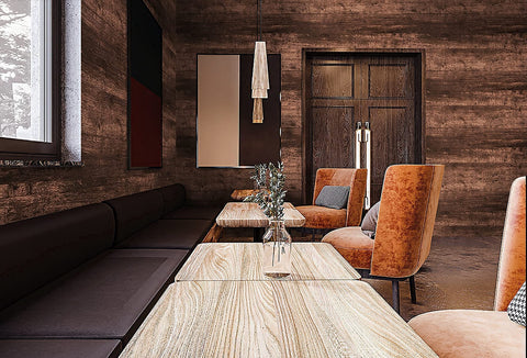 Dimoon vintage wood grain wallpaper enhancing living room or cabinet décor.