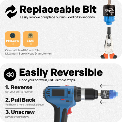 DIMPLER four-depth settings offer customizable screw depth control