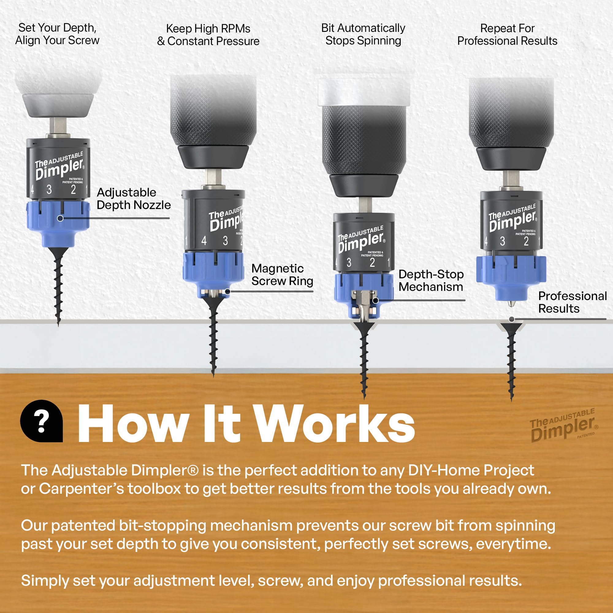 DIMPLER replaceable drywall bit simplifies drywall installation