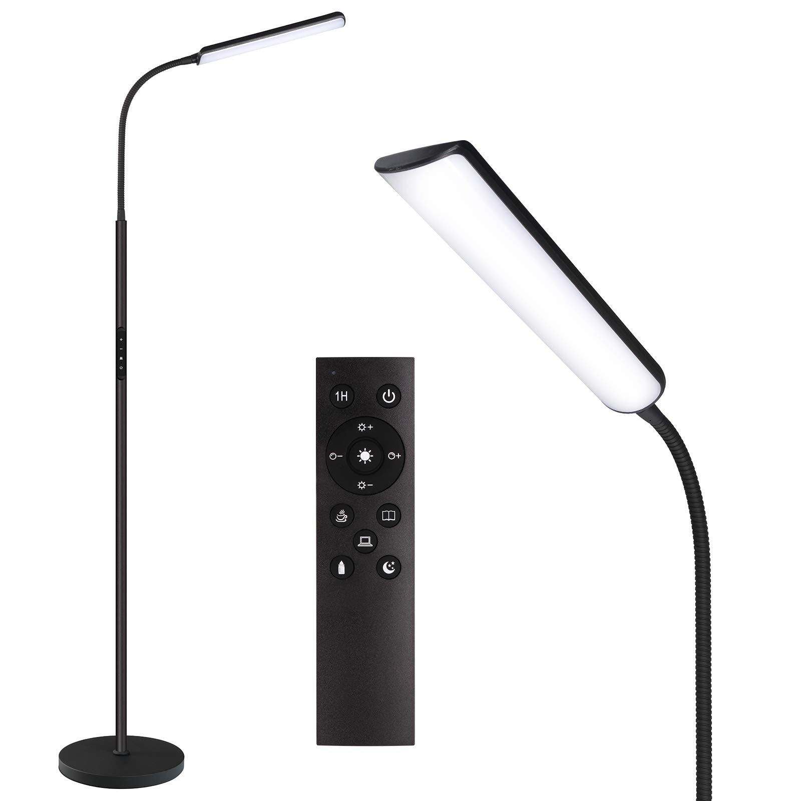Dimunt LED floor lamp with 112-LED array for broad living room illumination.