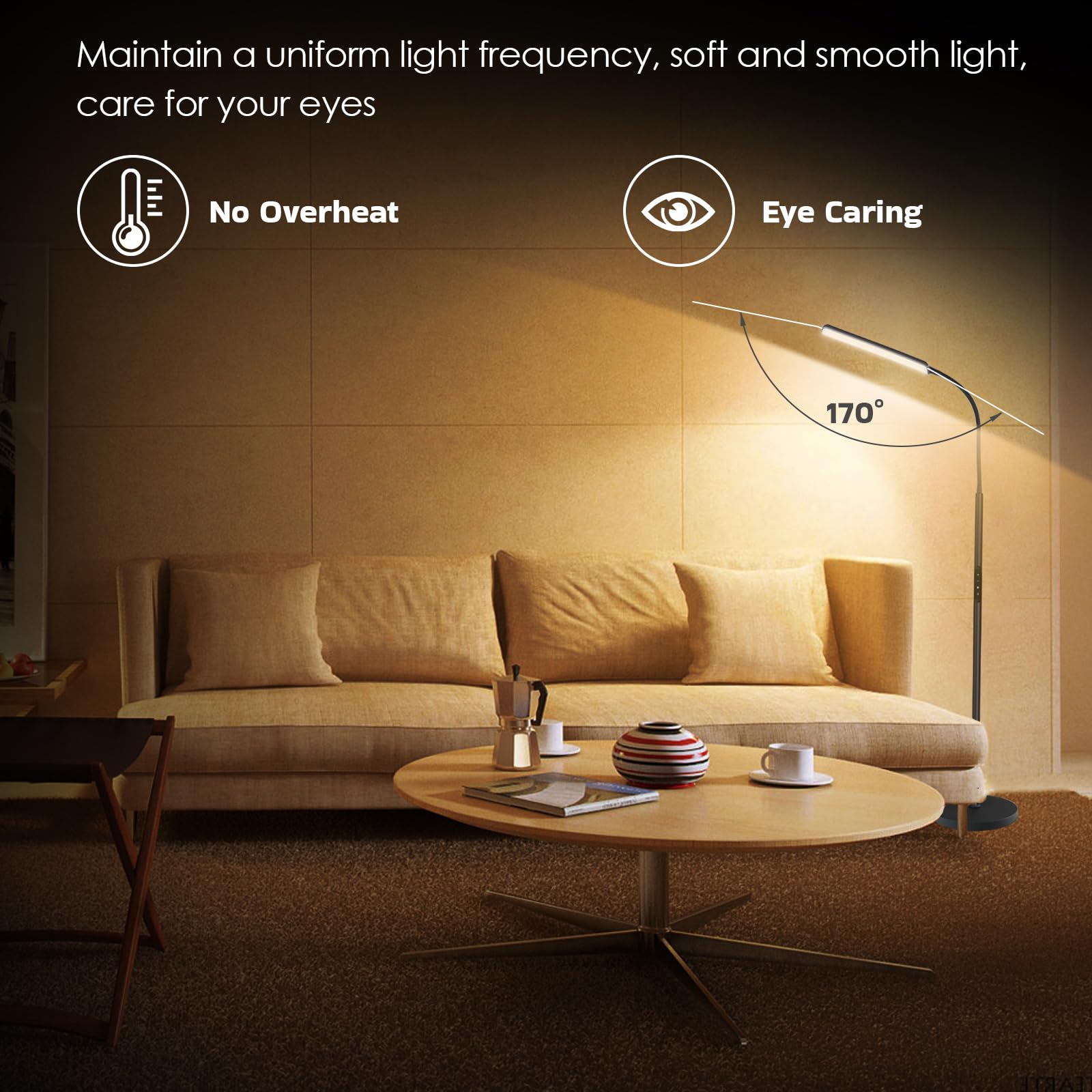 Dimunt LED floor lamp stepless color temperature for customizable ambience.