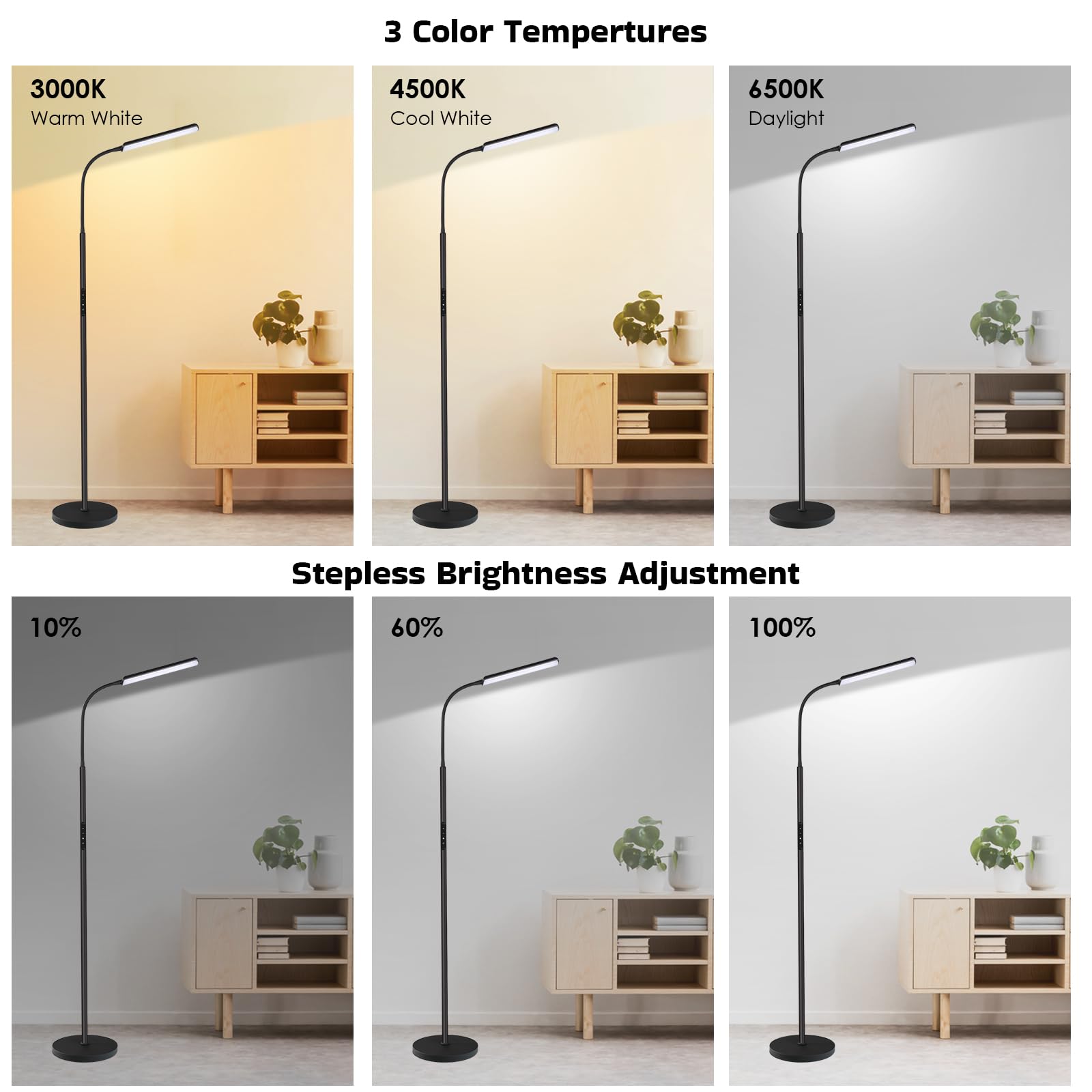 Dimunt LED floor lamp timer function for safe, scheduled lighting.