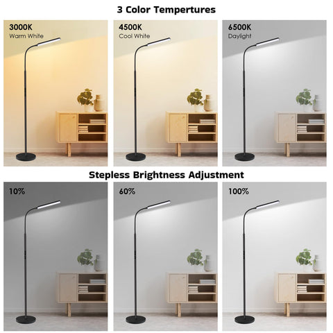 Dimunt LED floor lamp timer function for safe, scheduled lighting.