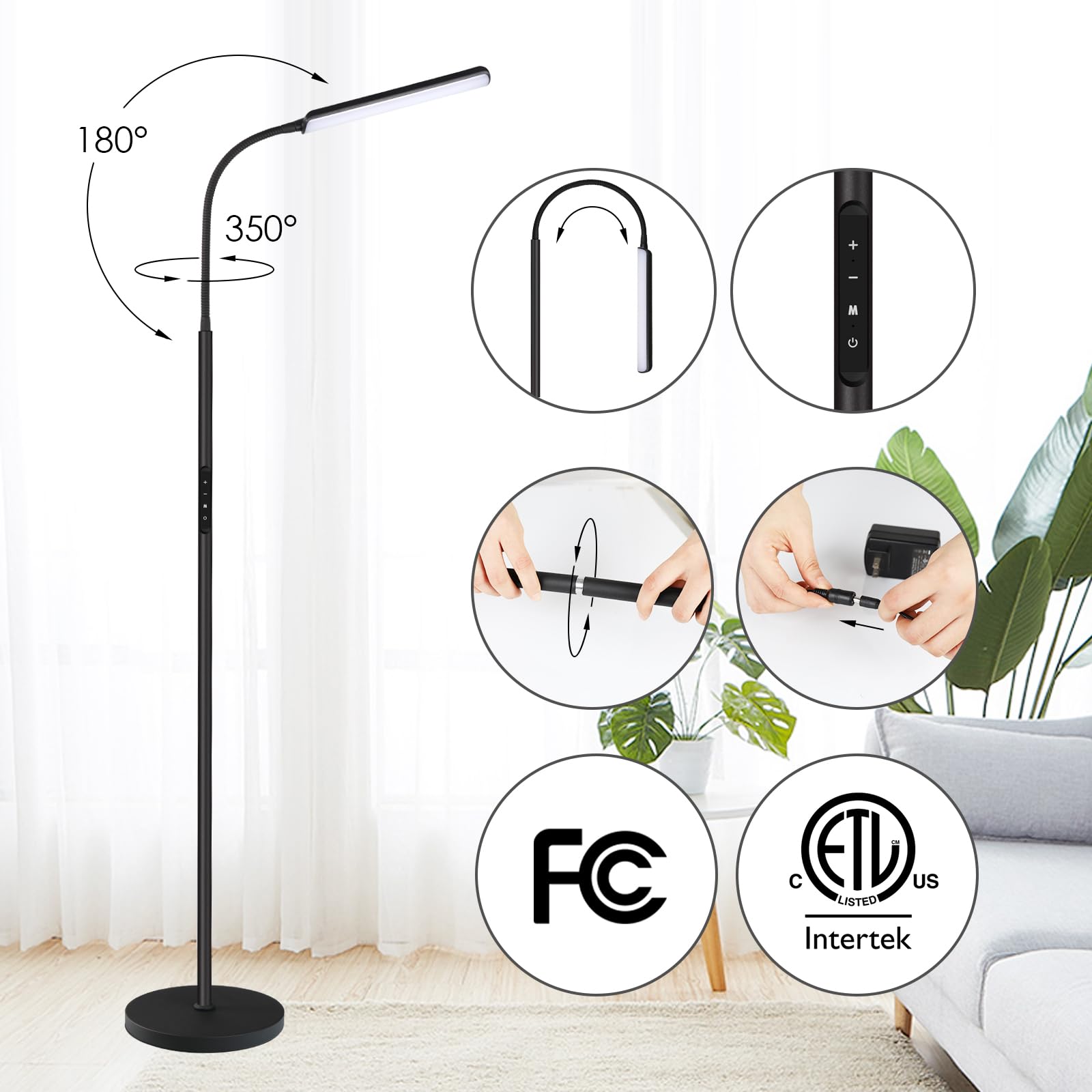 Dimunt LED floor lamp weighted base safety for stable placement around kids.