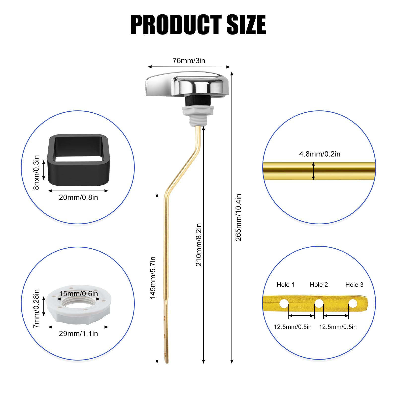 Dincerpen THU068CP trip lever provides precise adjustment for consistent flush performance.
