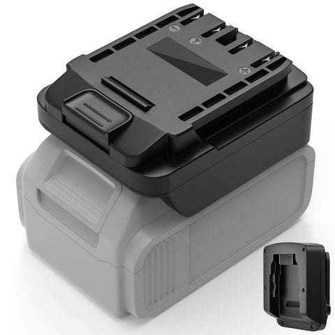 Dinftin battery adapter enabling cross-brand compatibility with Dewalt DCB200 and Hyper Tough tools.