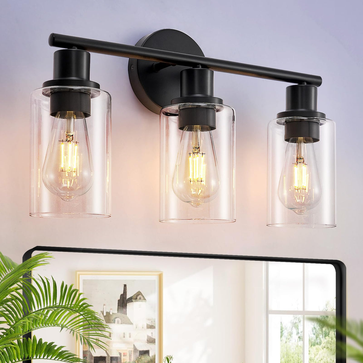 DINGLILIGHTING DLLT 3-light bathroom fixture with clear glass shades provides bright vanity lighting.