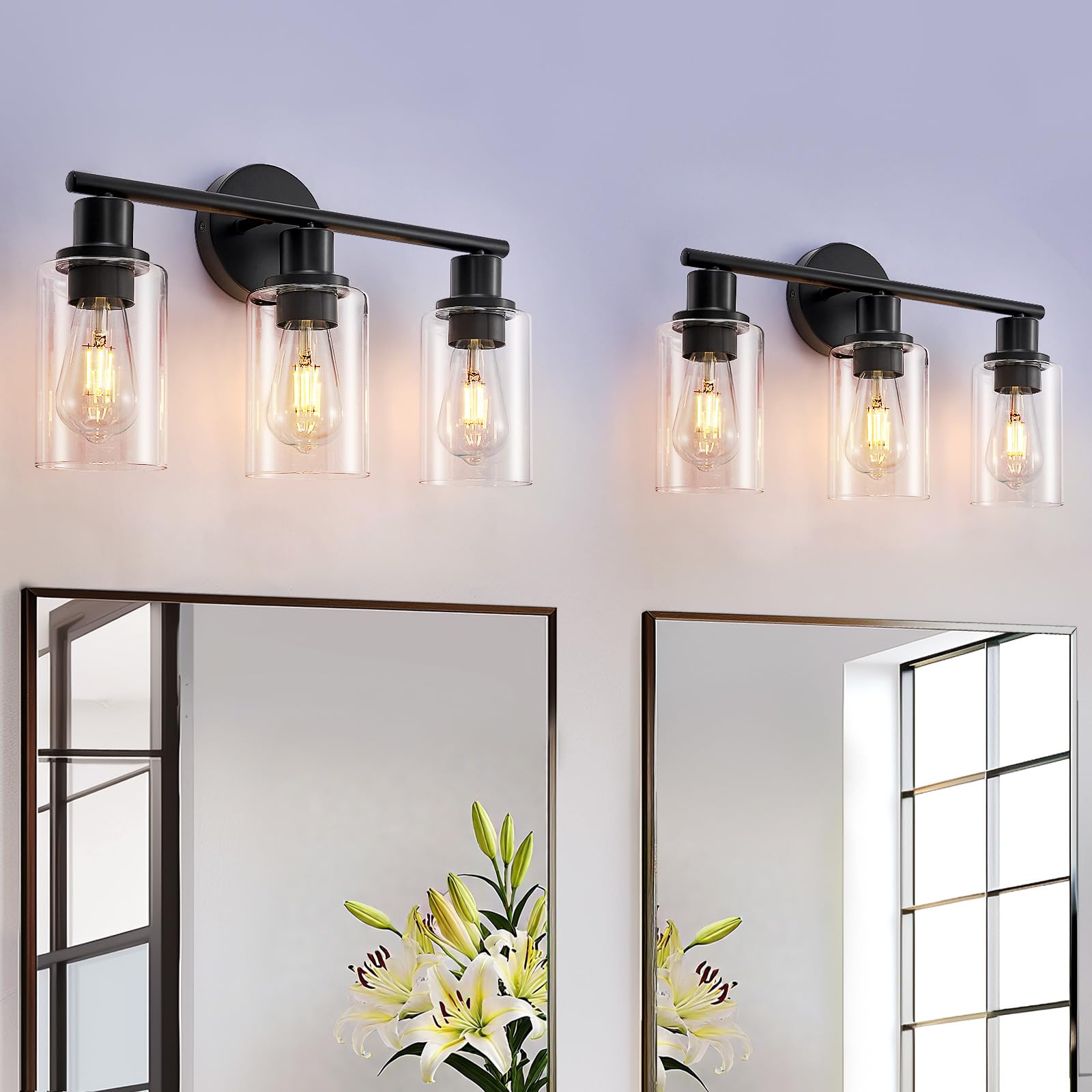 DINGLILIGHTING DLLT 3-light vanity fixtures in matte black for bathroom vanity lighting