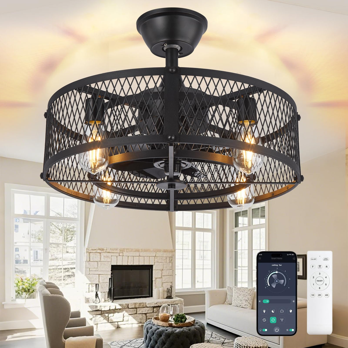 DINGLILIGHTING DLLT caged ceiling fan with light for stylish living spaces.