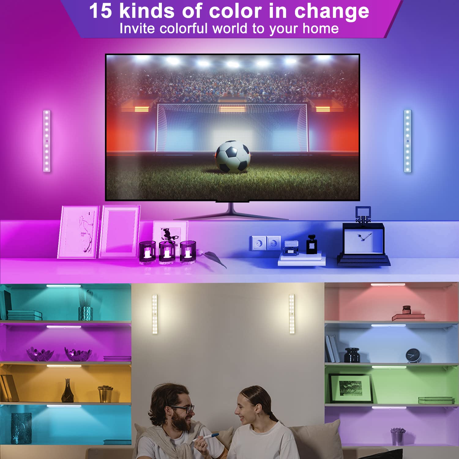 Diomart 48-LED RGB bar adds colorful ambiance to shelves and displays.