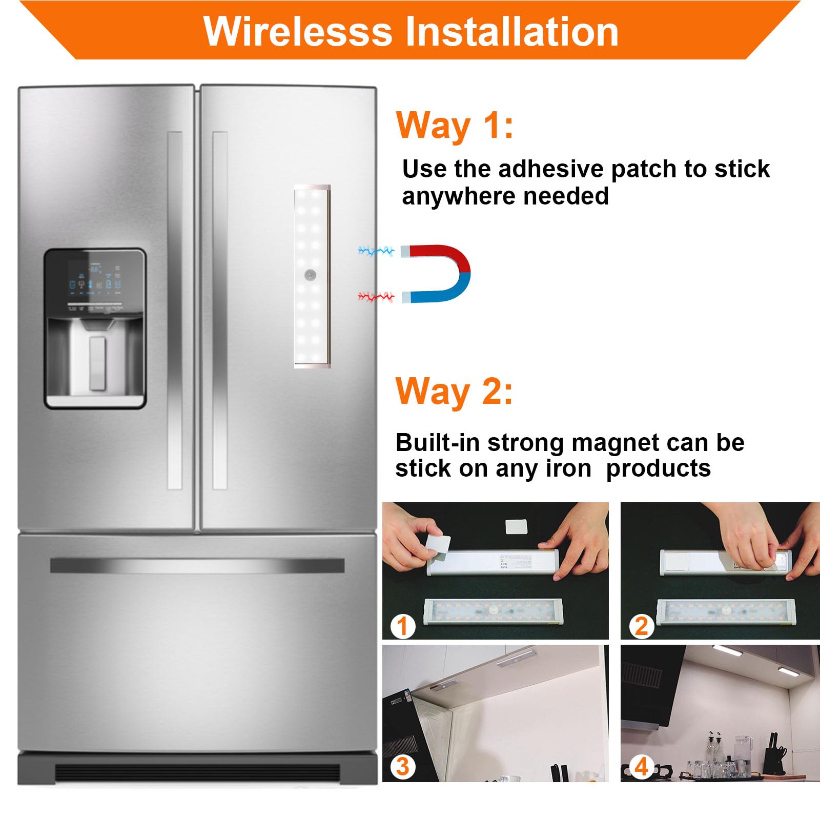 Diomart energy-saving under-cabinet light conserves battery while brightening spaces.