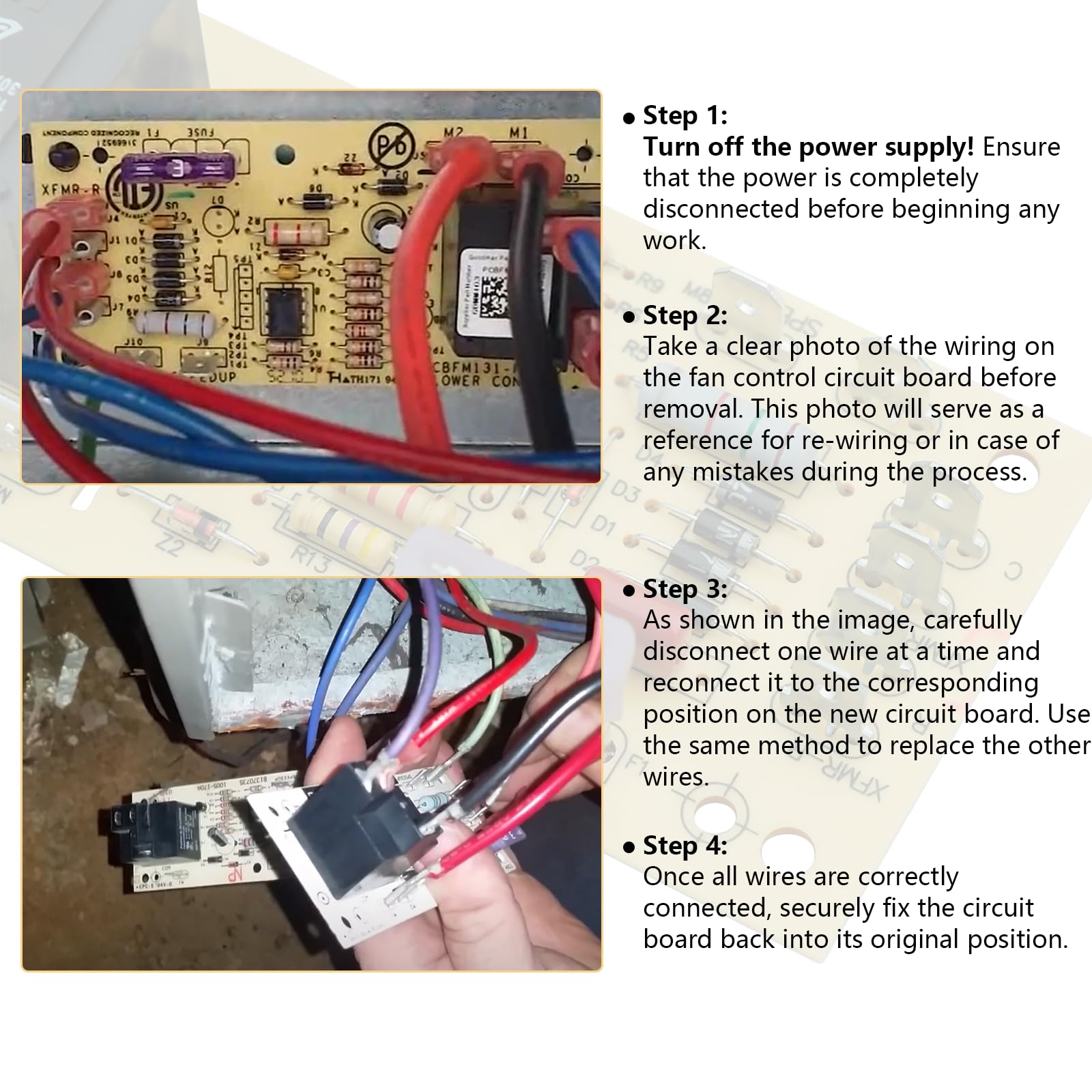 DIPMOTOR furnace control board back view; robust components with clean wiring paths.