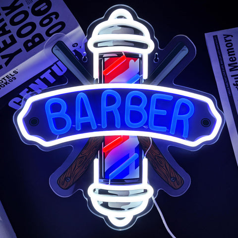Dipomy Barber Neon Sign dimmable glow creates adjustable lighting in barber shop