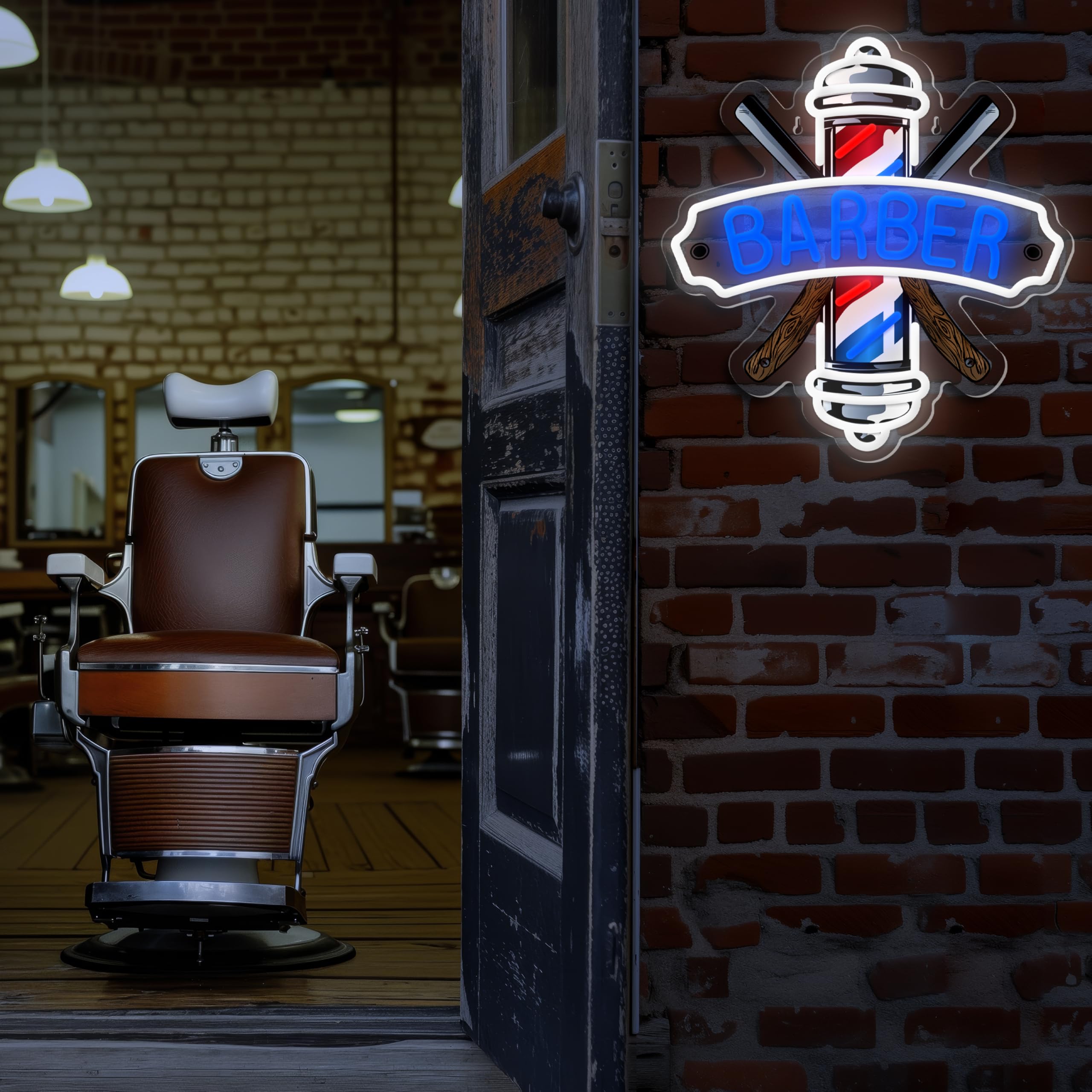 Dipomy Barber Neon Sign creates inviting storefront glow
