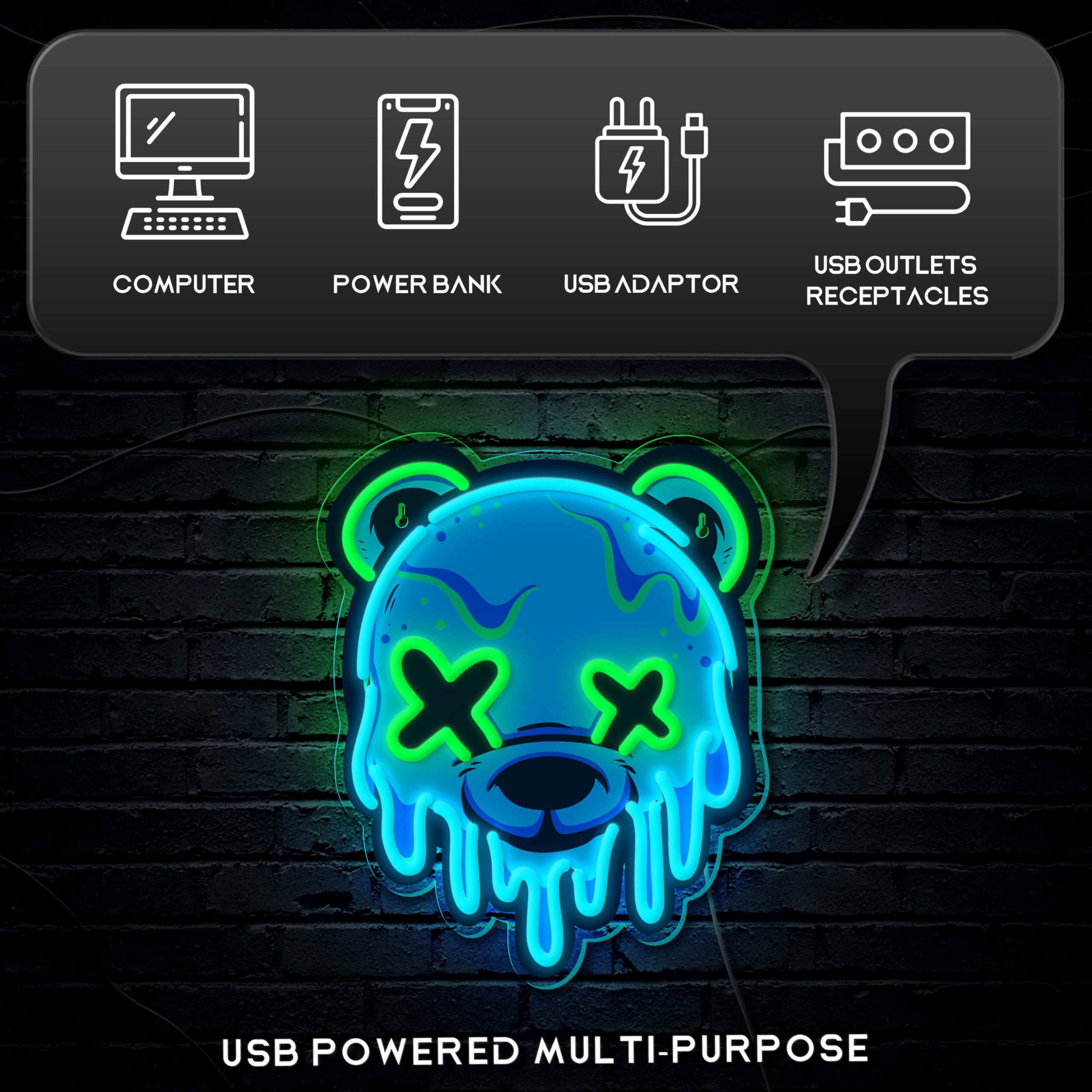 Dipomy Ice Bear neon sign green and ice-blue colors create sci-fi vibe