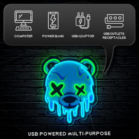 Dipomy Ice Bear neon sign green and ice-blue colors create sci-fi vibe