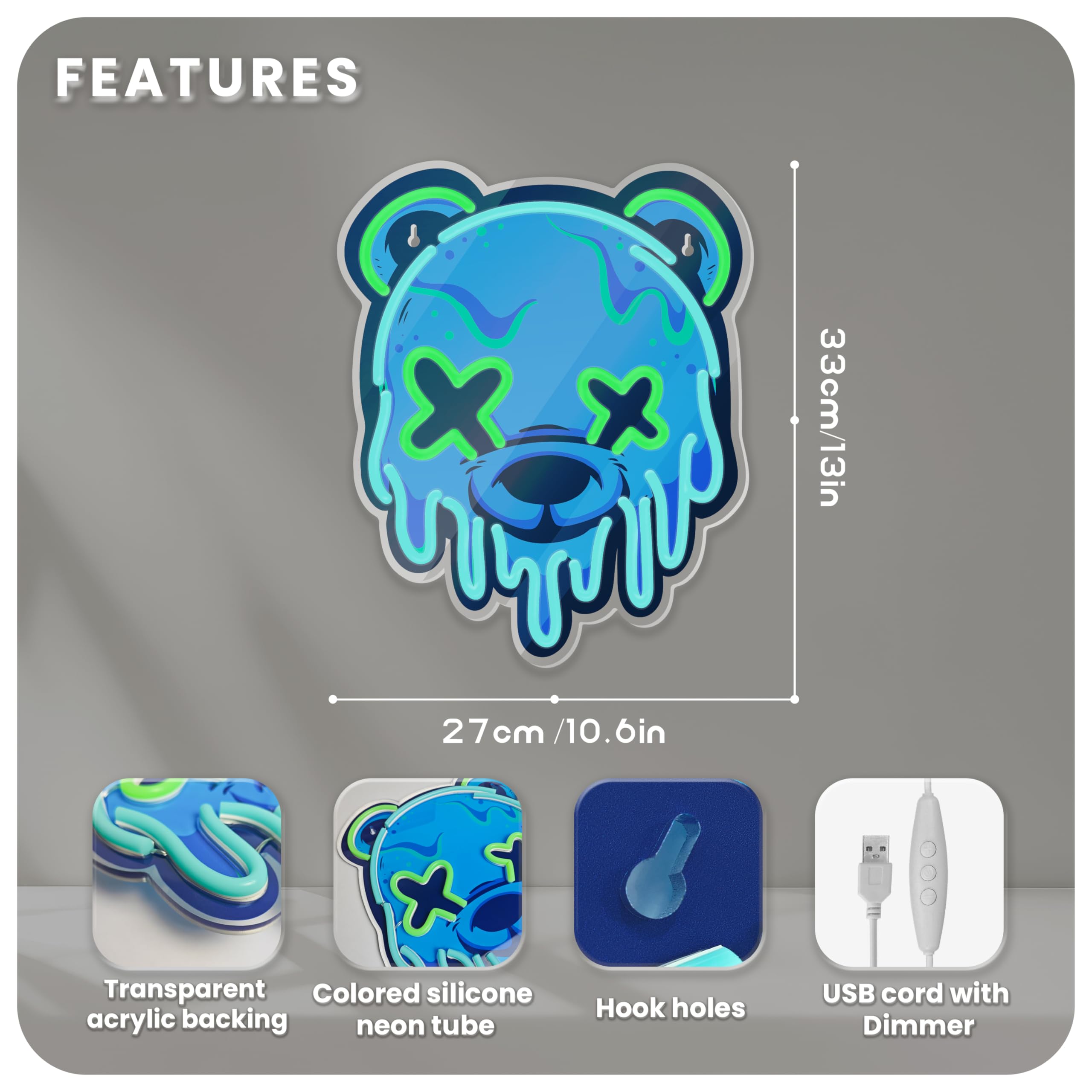 Dipomy Ice Bear neon sign powered by USB, easy to place anywhere