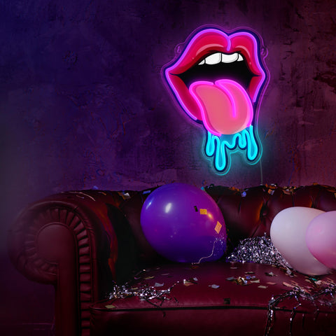 Dipomy Lips Tongue Neon Sign USB powered for flexible placement.