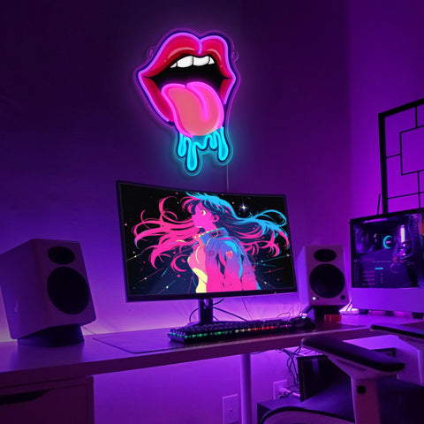 Dipomy Lips Tongue Neon Sign fits cafes, studios, and game rooms.