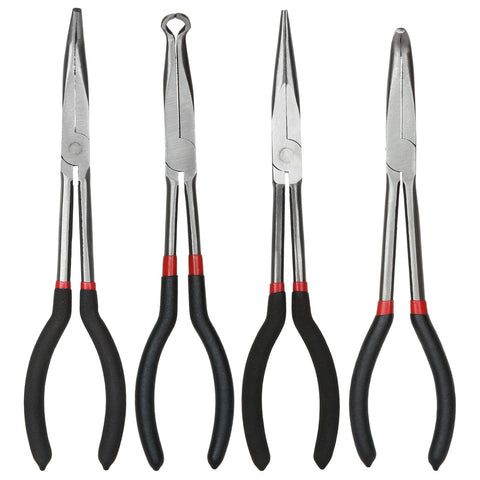 DIRBUY 4-in-1 long needle nose pliers set for precise grip in tight spaces.