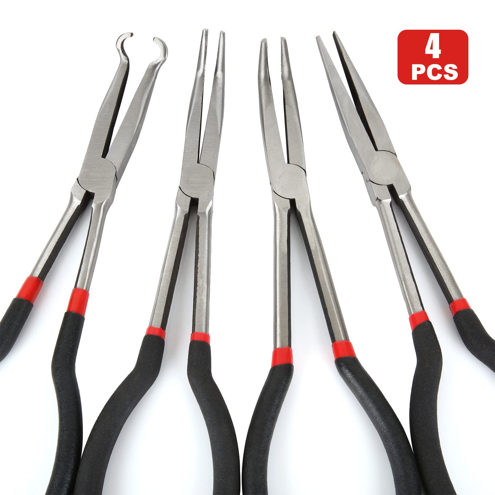 DIRBUY bent 90-degree needle nose pliers reach tight spots with controlled leverage.