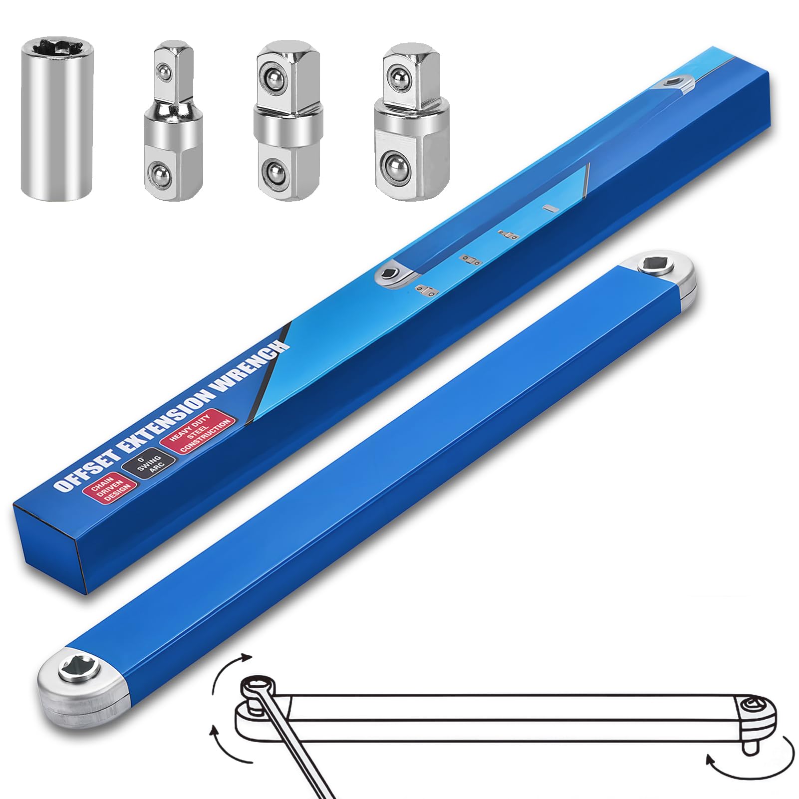 Dirciky offset extension wrench in blue reaches tight spaces for precise fastener access.