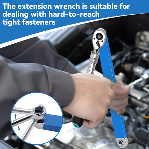 Adapters for 1/4, 3/8, and 1/2 inch drives for flexible tool setups.