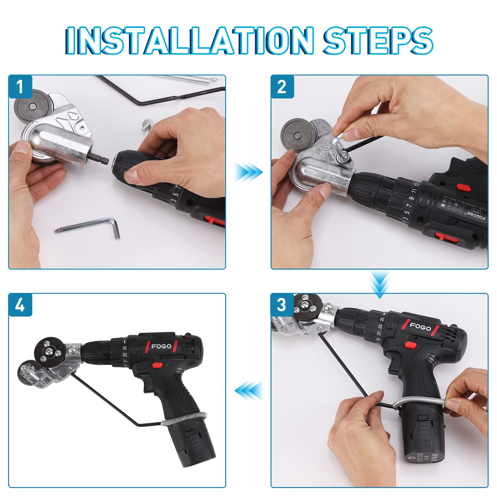 Dirnatel drill attachment shows easy installation and quick setup