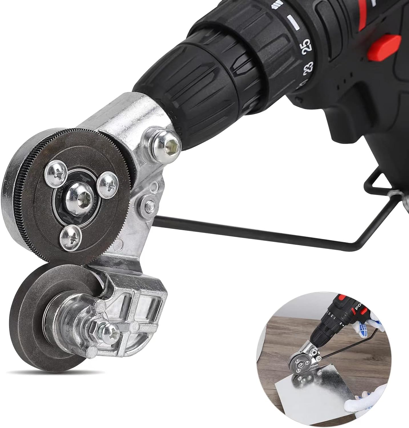 Dirnatel upgraded drill plate cutter attachment ready for clean metal sheet cuts