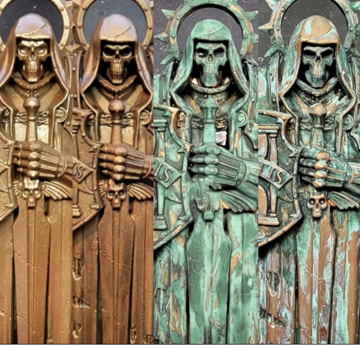 Dirty Down Verdigris on a diorama prop showing natural green-blue patina.