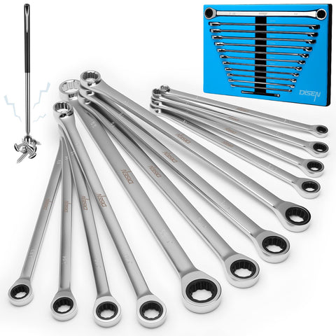 DISEN 12-piece metric ratchet wrench set 8-22mm for versatile automotive repairs.