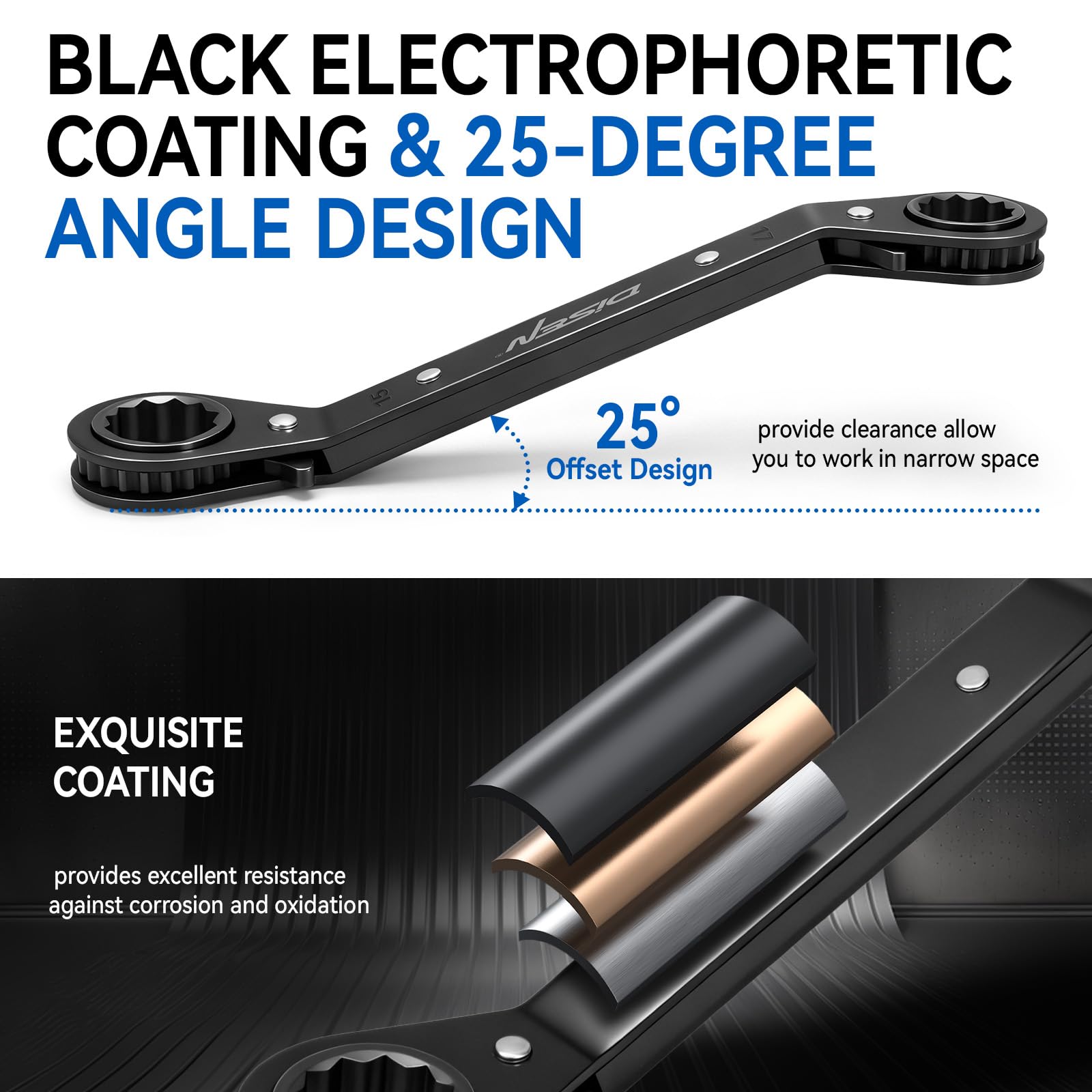DISEN 12-point design handles tight spaces with minimal swing.