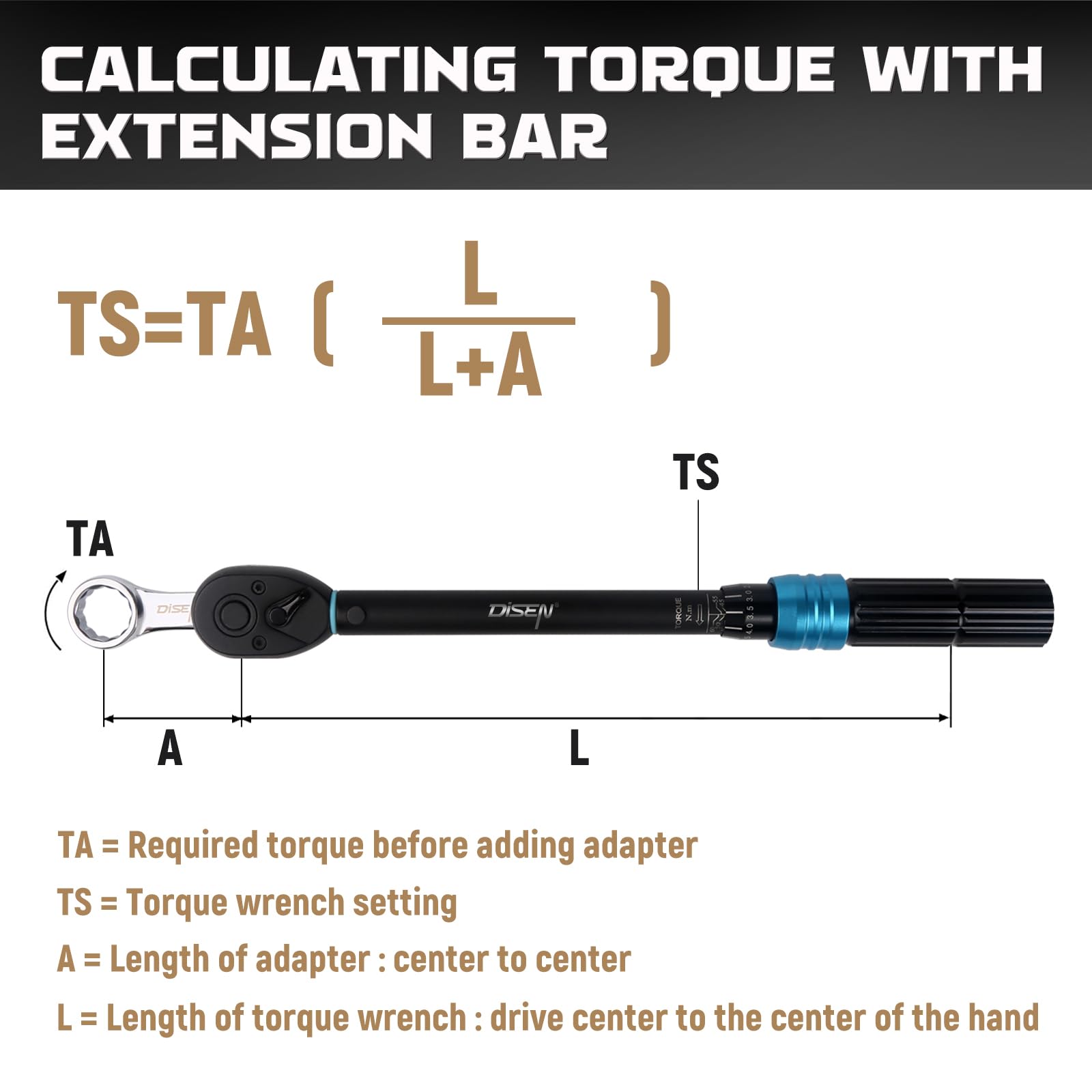 DISEN 12mm torque adapter offering extended reach for cramped areas.