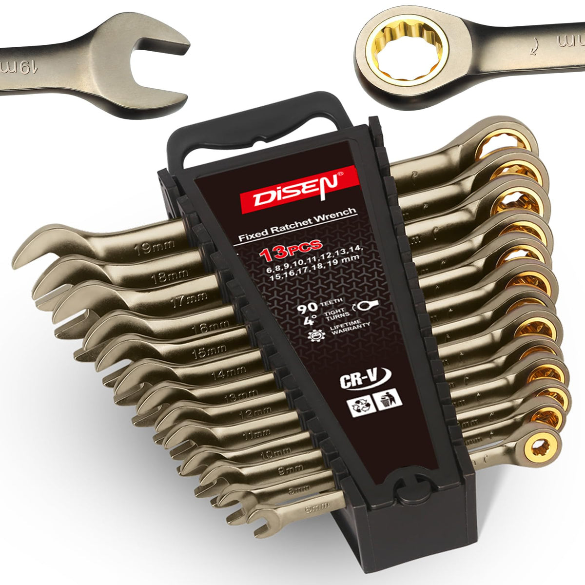 DISEN 13-piece ratchet wrench set with open and box ends for versatility