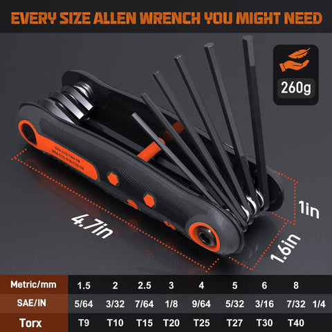 Disen folding Allen keys set folded with hook for portable storage.