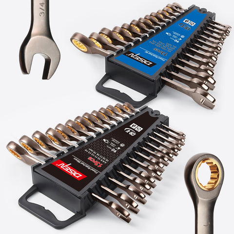 DISEN 26-piece ratcheting wrenches showing 90-tooth precision for tight spaces.