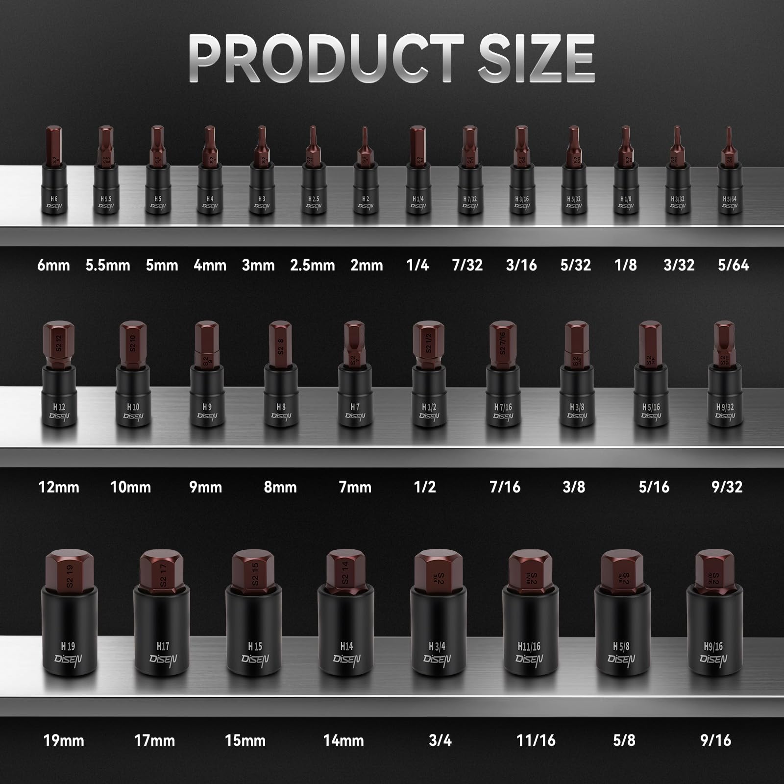 DISEN 32pc SAE and Metric sizes enable versatile hardware work