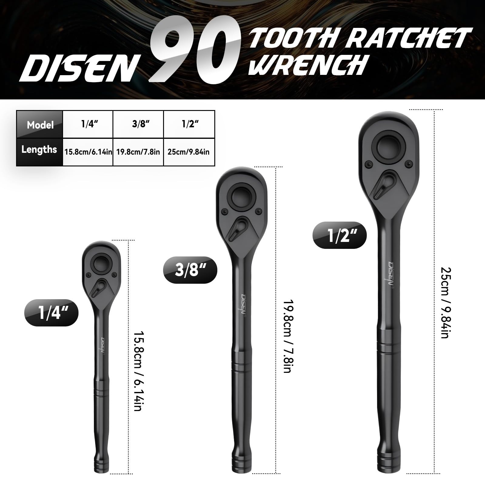 DISEN 3PCS ratchet set 1/4 drive for tight spaces and precise turns.