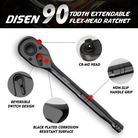 DISEN 3PCS ratchet set 3/8 drive with quick-release for fast socket changes.